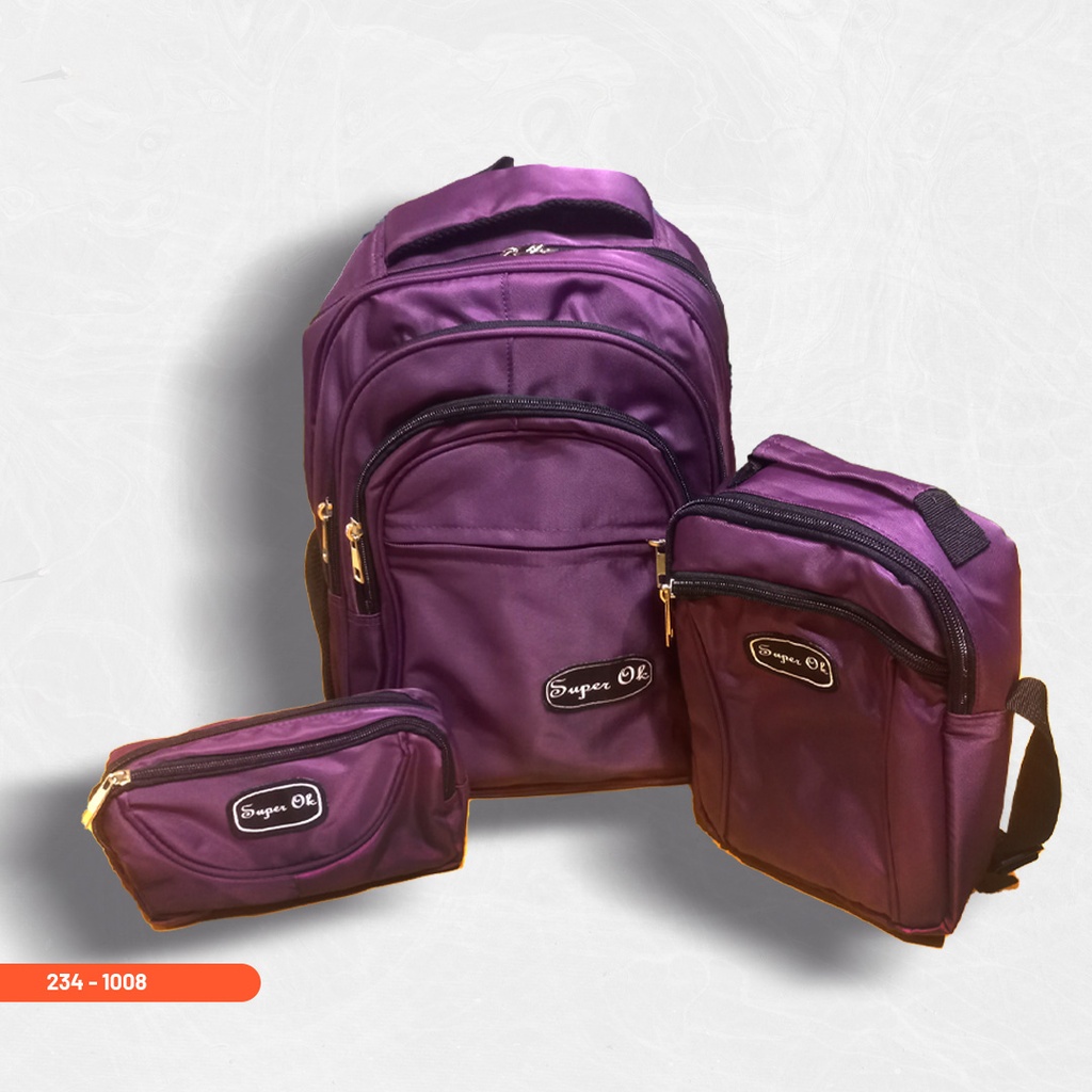 Sac A dos "Super Ok"  3 pièces satin 18"