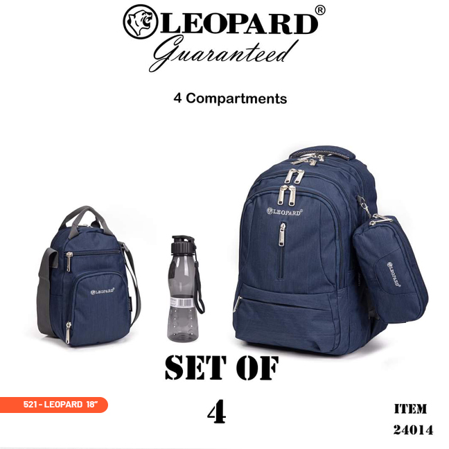 LEOPARD BACKPACK 24014- 4 COMPARTMENT 4 PIECES