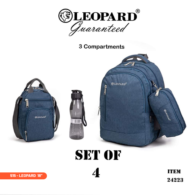 LEOPARD BACKPACK 3 COMPARTMENT 4 PIECES
