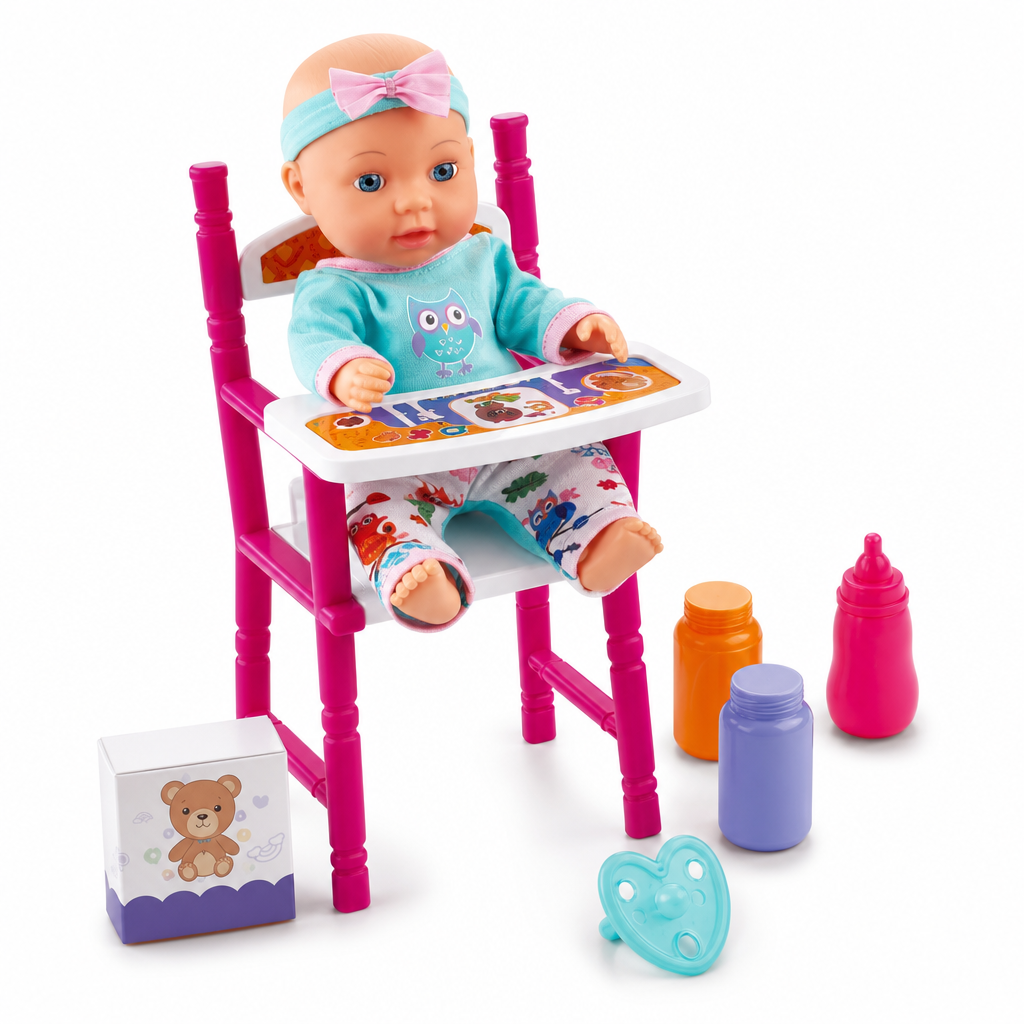Poupée bébé chaise haute 12" / دمية بيبي مع كرسي أكل 12 إنش
