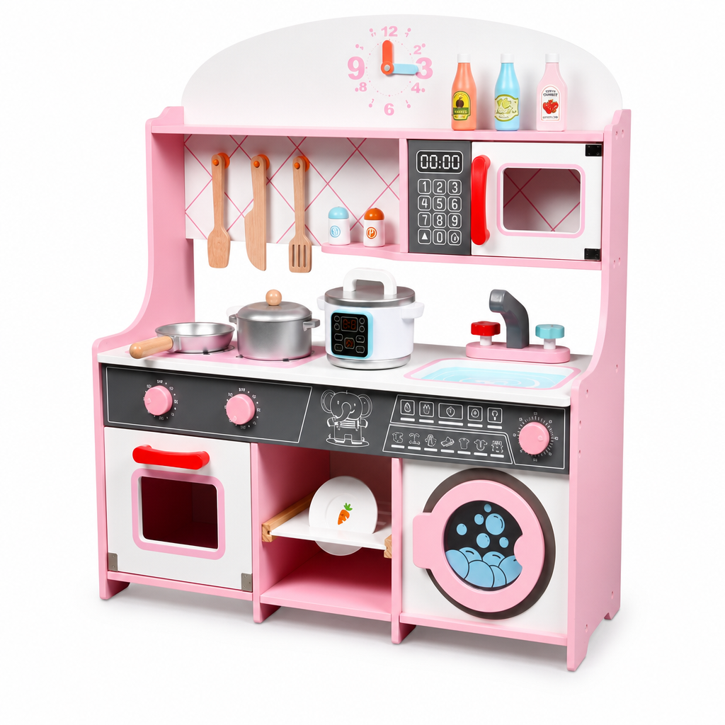 Cuisine en bois rose+lave-linge 68cm / مطبخ خشبي زهري مع غسالة 68سم