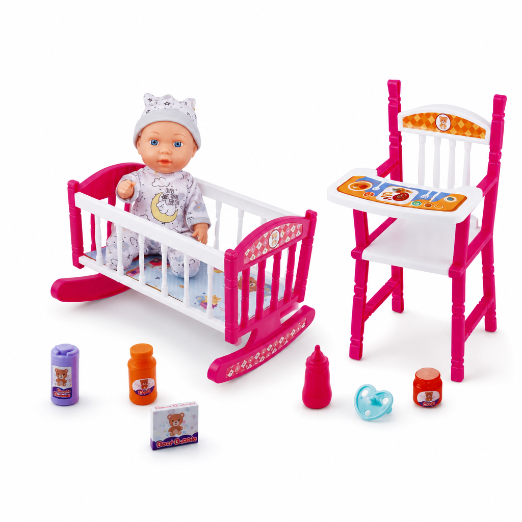 Poupée bébé+lit+chaise 12" / دمية بيبي مع سرير وكرسي 12 إنش