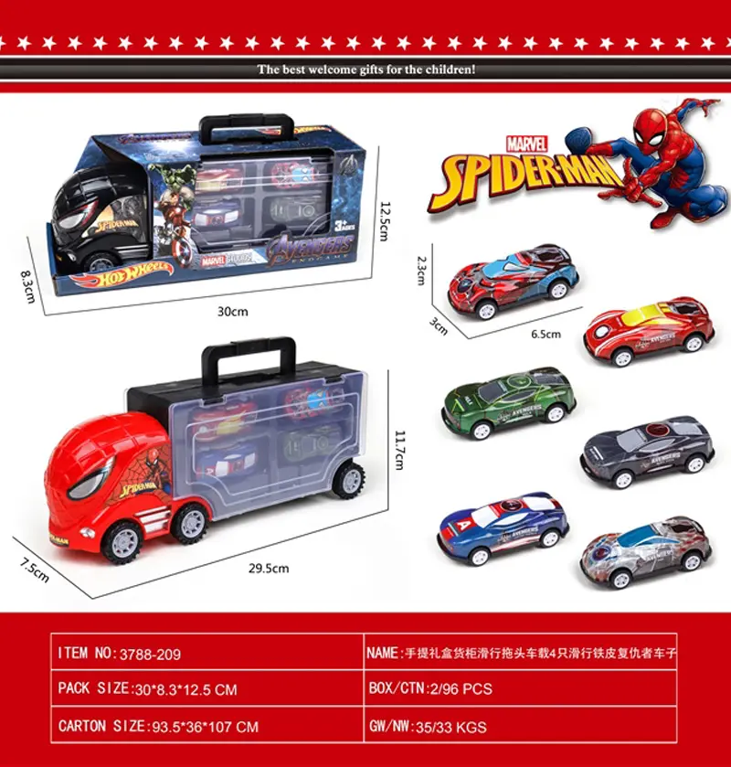 [TH3508-107] Set Camion Spider-Man 4 voitures / طقم شاحنة سبايدرمان 4 سيارات