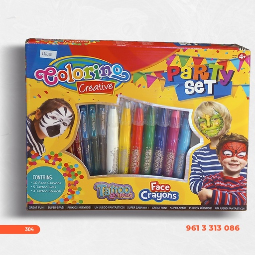 [304] COLORING CREATIVE PARTY SET TATTOO : GEL PEN + FACE CRAYON