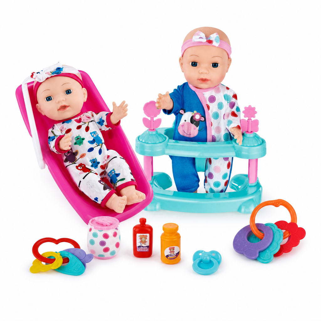 [TH4046-6] Poupée bébé deluxe+porte-bébé+trotteur 12" / طقم دمية بيبي ديلوكس حامل+مشاية 12 إنش