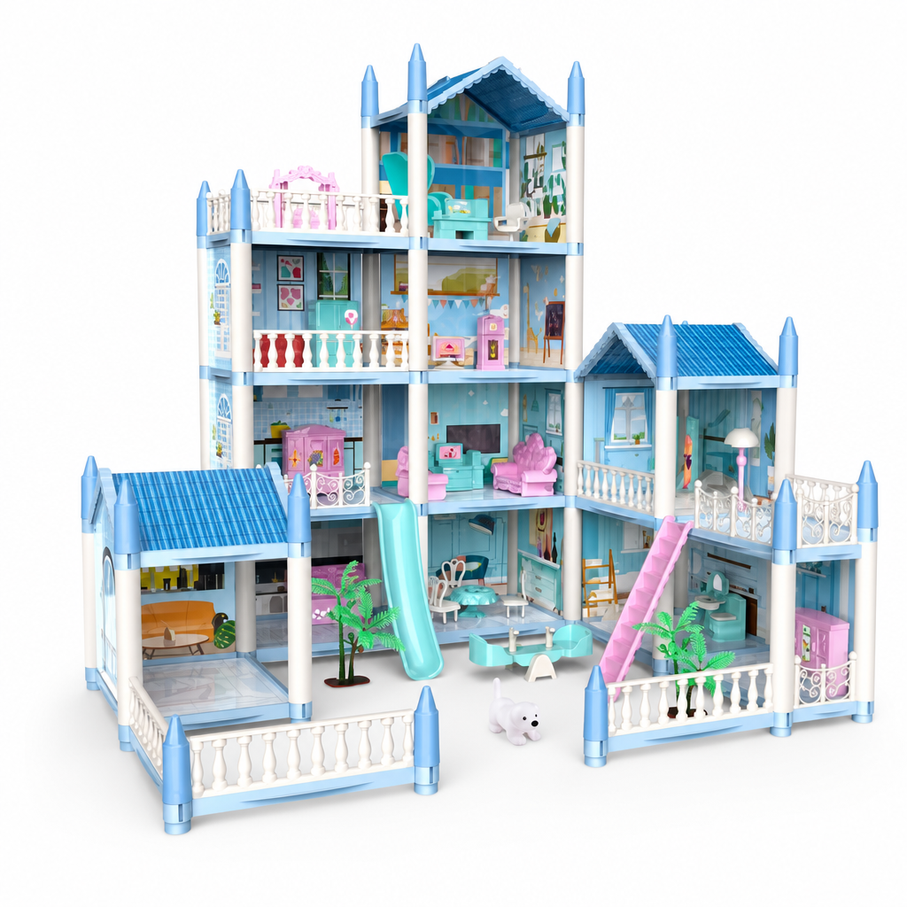 [TH4064-3] Maison de rêve bleue 4 étages+toboggan / بيت أحلام أزرق 4 طوابق مع زحليقة