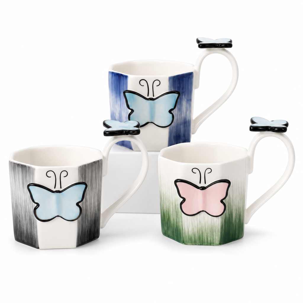 [TH4065-2] Tasses céramique papillon / أكواب سيراميك فراشة