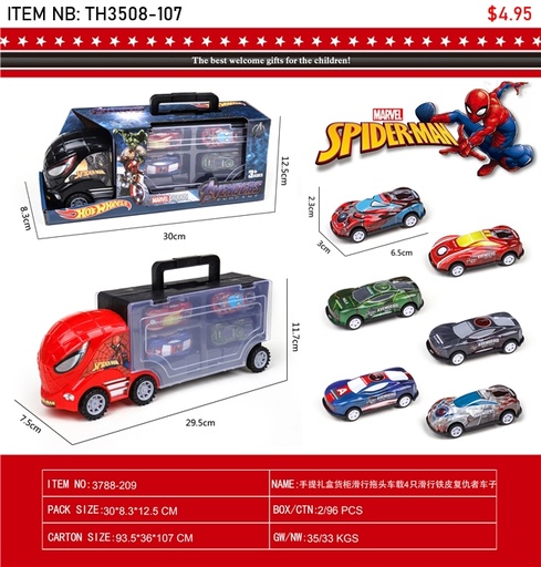 [TH3508-107] Set Camion Spider-Man 4 voitures / طقم شاحنة سبايدرمان 4 سيارات